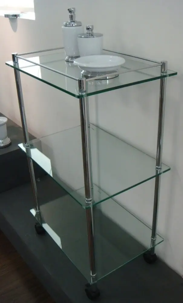 3-Tier Glass Bathroom Trolley with Handles